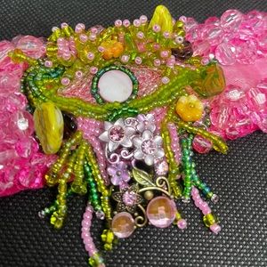 Pink All Seeing Eye hand-crafted, beaded cuff bracelet